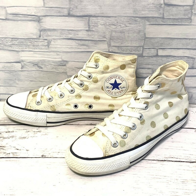 R6180bL CONVERSE ALL STAR コンバース オールスター ハイカットスニーカー 24cm ドット柄 ホワイト×ゴールド レディース 水玉 キャンバス