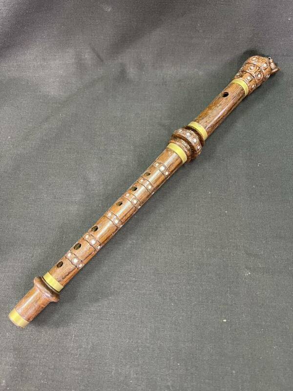 ネパール 木管 フルート 楽器 木製 バンスリ 民族 音楽 演奏 全長 約43.5ｃｍ 笛 中古