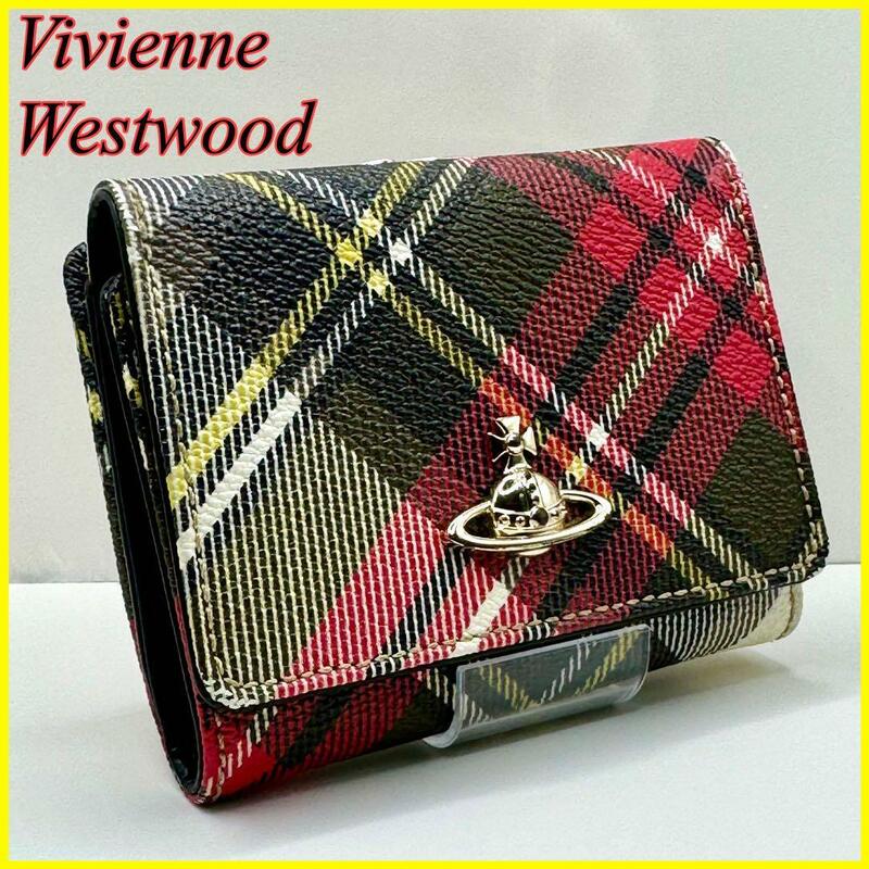 【極美品】Vivienne Westwood ヴィヴィアンウエストウッド がま口 三つ折り財布 コンパクト オリーブ 折り財布 ミニ財布 ウォレット オーブ