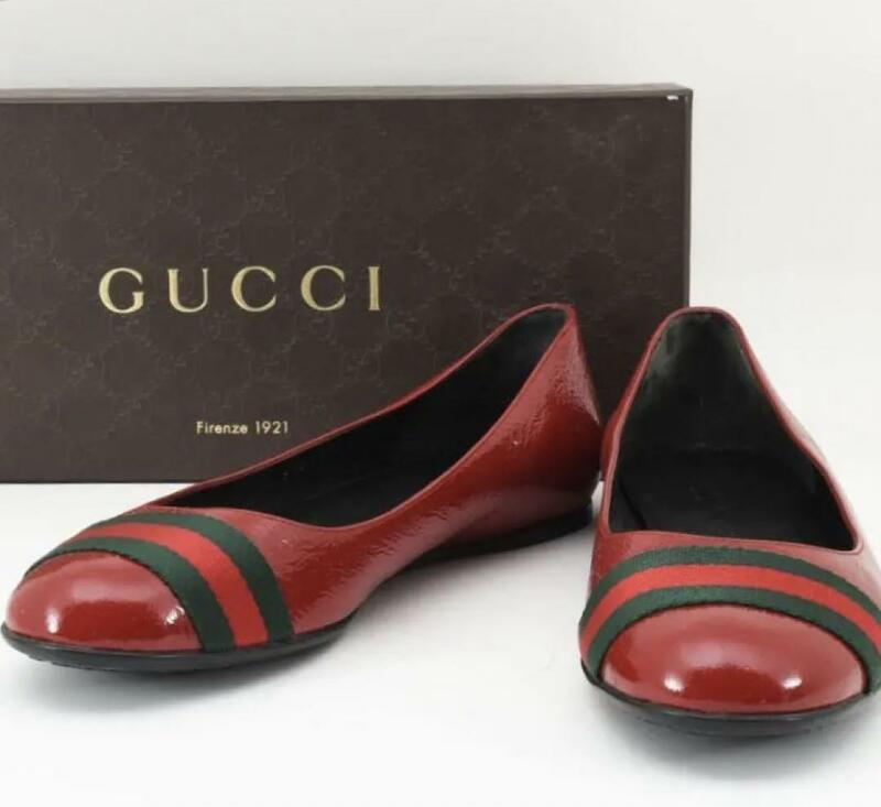 GUCCI　グッチ　フラットシューズ　エナメル　赤　シェリーライン　パンプス