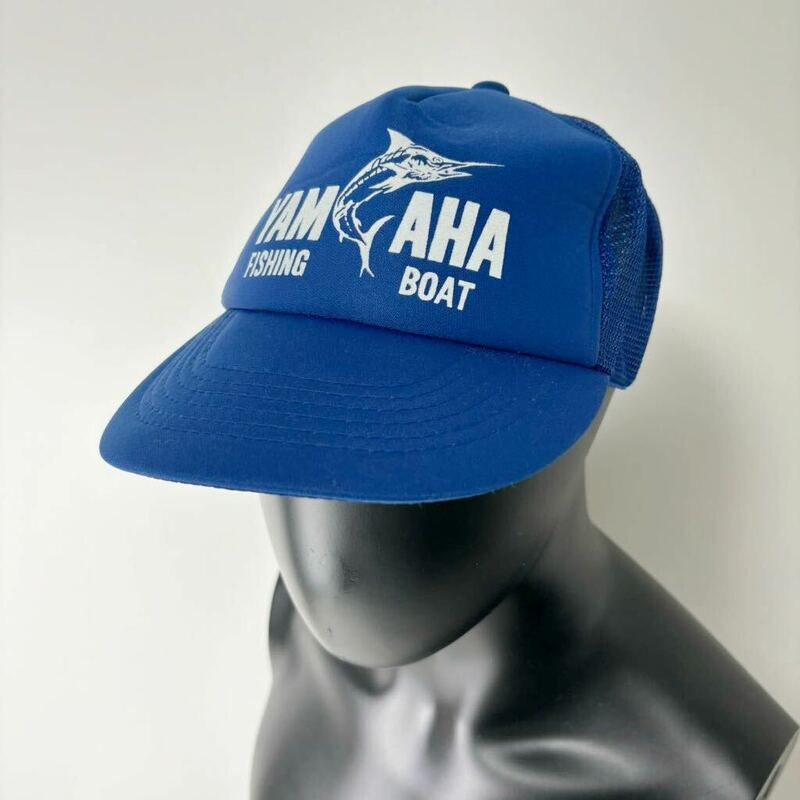 ヴィンテージ　YAMAHA FISHING BOAT キャップ 帽子 メッシュキャップ　デッドストック　未使用　ブルー　希少　古着　vintage 