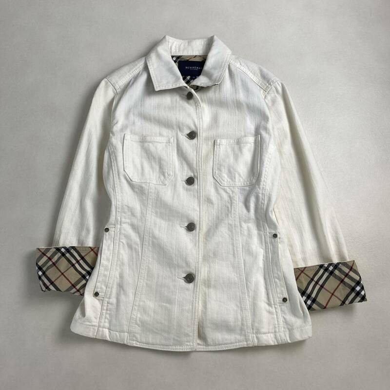 希少40サイズ バーバリー ロンドン デニムジャケット カバーオール 春 スプリング Gジャン BURBERRY LONDON ロゴボタン 裏地ノバチェック 