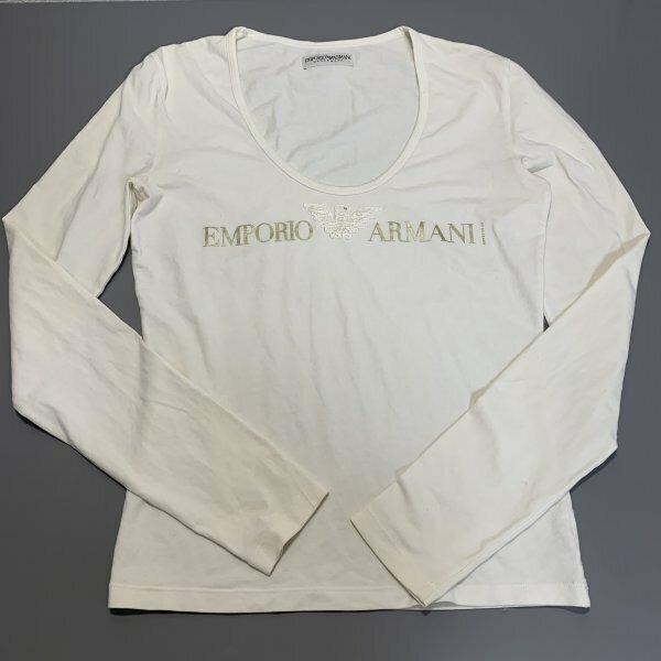 １円〜　EMPORIO ARMANI　エンポリオアルマーニ　Tシャツ　ロンT　Sサイズ　白　オフホワイト　ロゴ　コットン　C2121