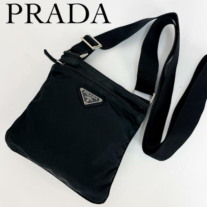 極美品・人気モデル PRADA プラダ ショルダーバッグ クロスボディバッグ ポーチ 三角プレート 白タグ ナイロン ブラック