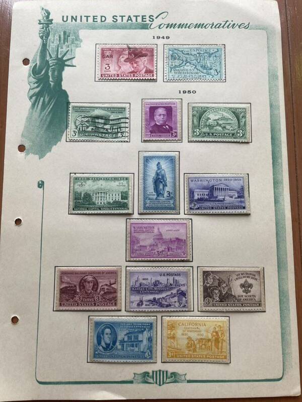 ③8 コレクター出品 1949年-1954年 偉人 ワシントン 150周年 4種 カリフォルニア州 100周年 記念切手 アメリカ ヴィンテージ 大量 外国切手