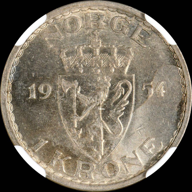 ★金終 【NGC MS63】1954 ノルウェー 1KRONE 未使用 世界コイン 古銭 貨幣 硬貨 銀貨 金貨 銅貨【決済期限火曜日】