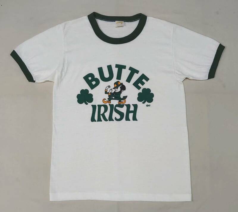 ヴィンテージ sportswear トリムTシャツ USA製 M 白×緑 70s 80s BUTTE IRISH AJ リンガーTシャツ