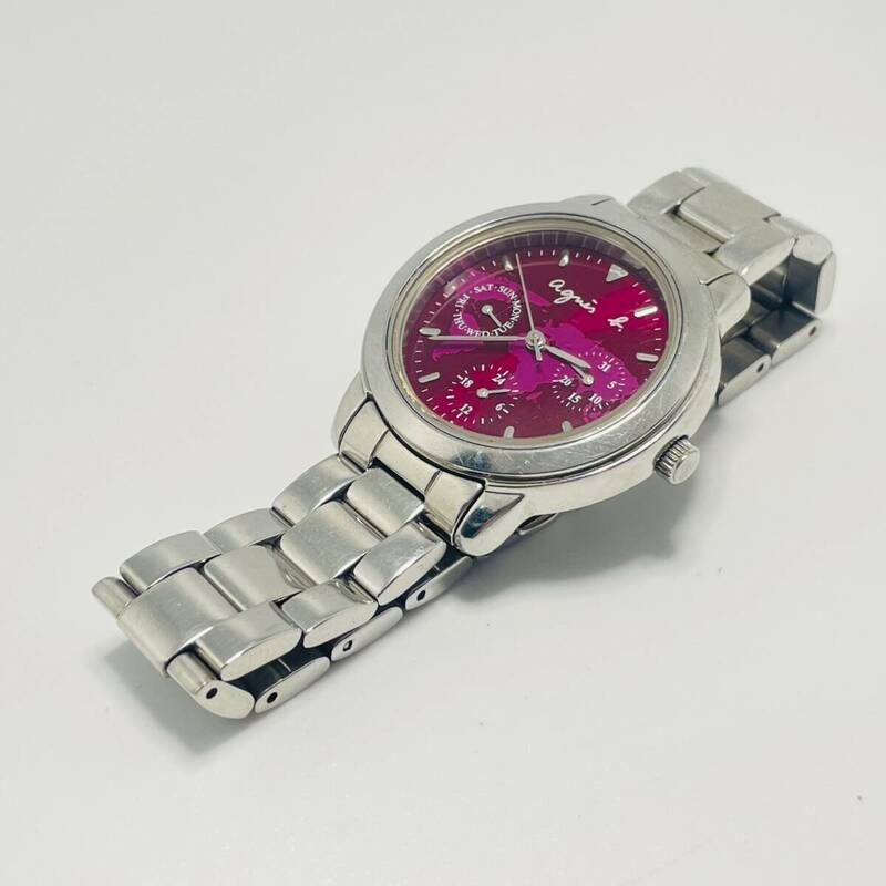 ジャンク品 agnes b. アニエスベー クォーツ 腕時計 V33J-0010 レディース ボルドー文字盤