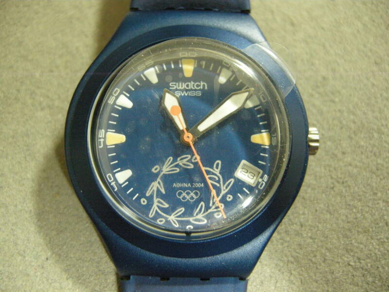 【未使用】スウォッチ腕時計 IRONY アテネオリンピックロゴ入り クォーツ カラー：ブルー系