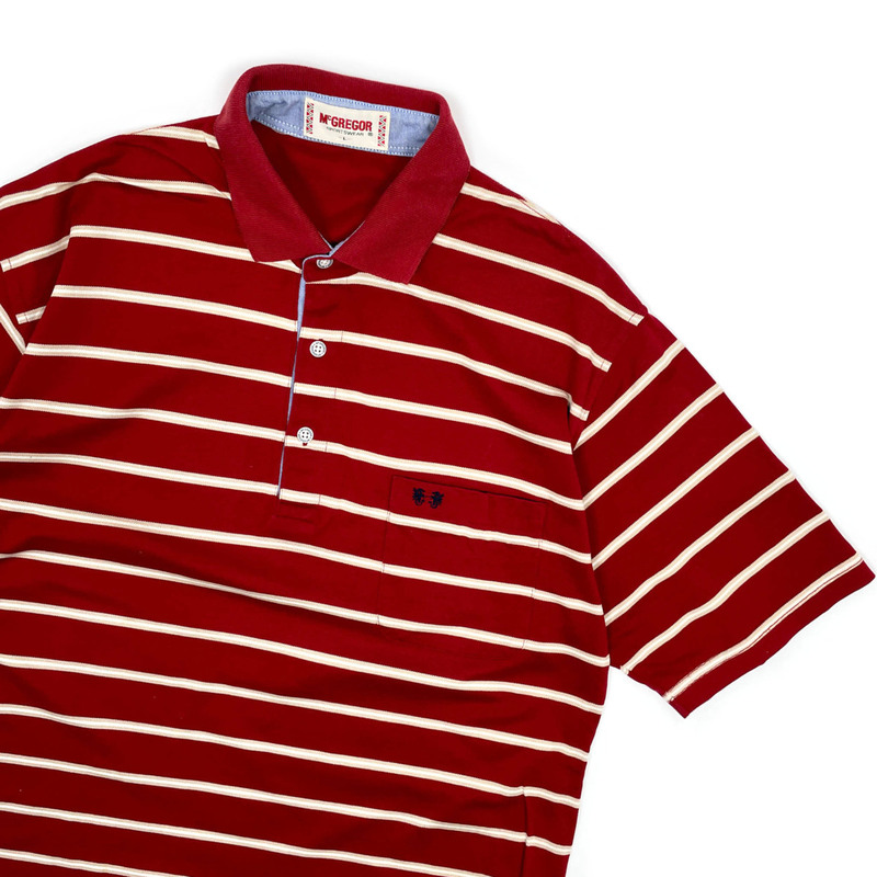 McGREGOR マックレガー ロゴ刺繍入り ボーダー 半袖 ポロシャツ Lサイズ / 赤 レッド 系 メンズ 紳士