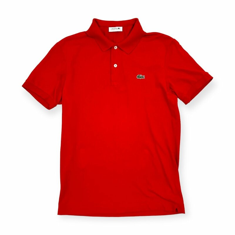LACOSTE ラコステ ワニ刺繍 コットン 半袖 ポロシャツ シャツ サイズ4/赤 レッド系/メンズ ファブリカ 日本製
