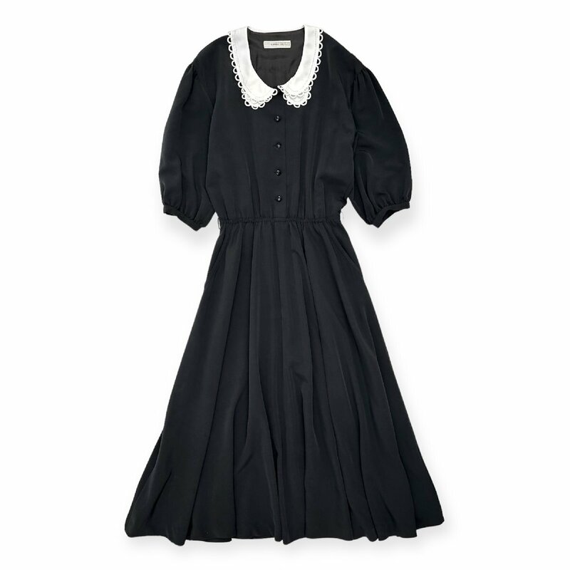 KANEKO ISAO カネコイサオ デザイン襟 半袖 七分袖 ロング ワンピース ドレス /黒/ブラック/ピンクハウス