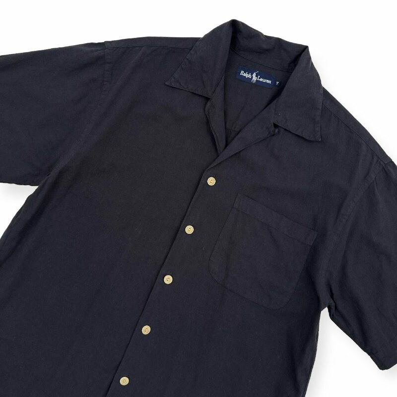 90s Ralph Lauren ラルフローレン 開襟 半袖シャツ ボックスシャツ サイズ 7 /ブラック/チャコール/インパクト21/ビンテージ/ビッグサイズ