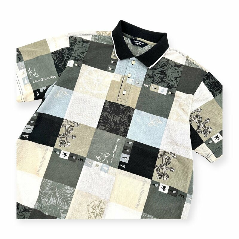 ゴルフ◆Munsingwear マンシングウェア デザイン 半袖 ポロシャツ チェック サイズ LL/メンズ/スポーツ