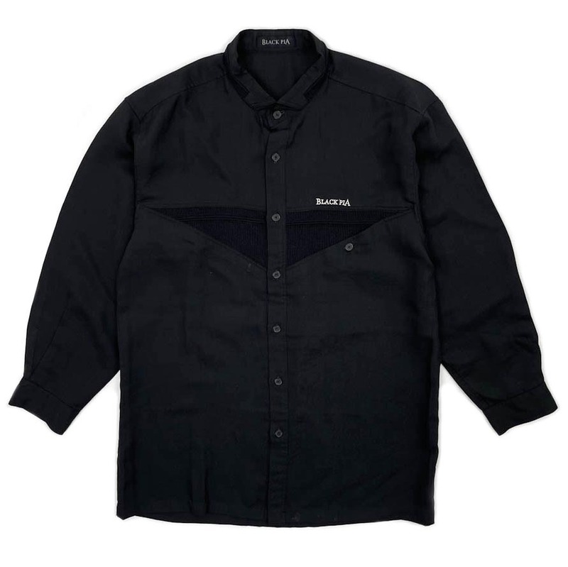 BLACK PIA ブラックピア ニット切替 バンドカラー風 長袖シャツ M 黒 ブラック 日本製