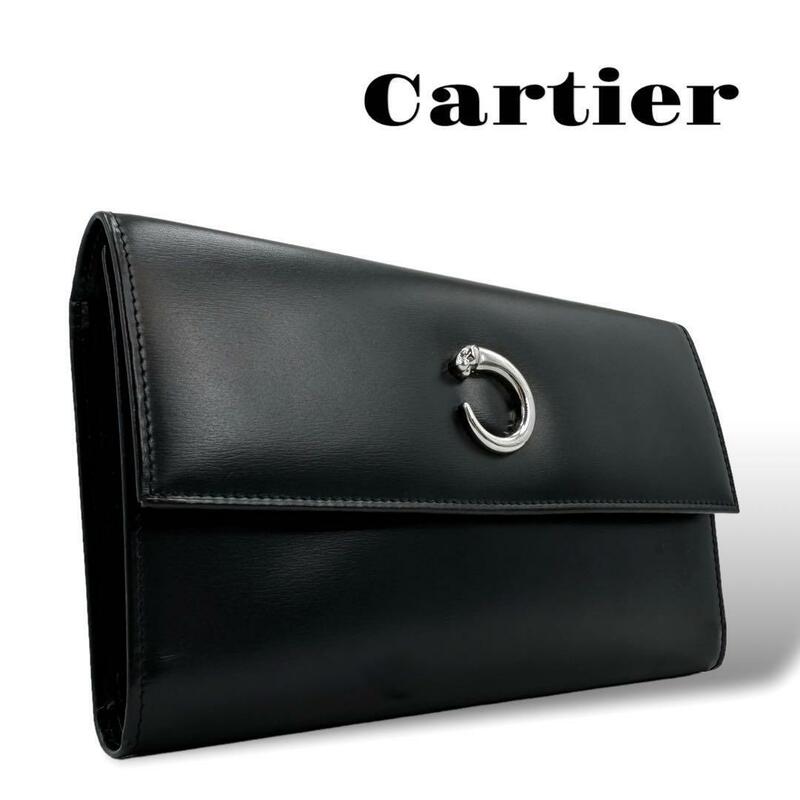 外観美品 Cartier カルティエ長財布 二つ折り パンテール レザー 黒 ブラック