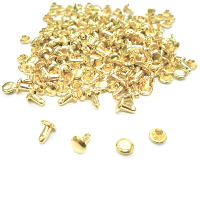 レザークラフト カシメ 金具 両面 頭6mm 足6mm 100組 ／ライトゴールド／薄めのゴールド 手芸 キット パーツ 革 材料 かしめ