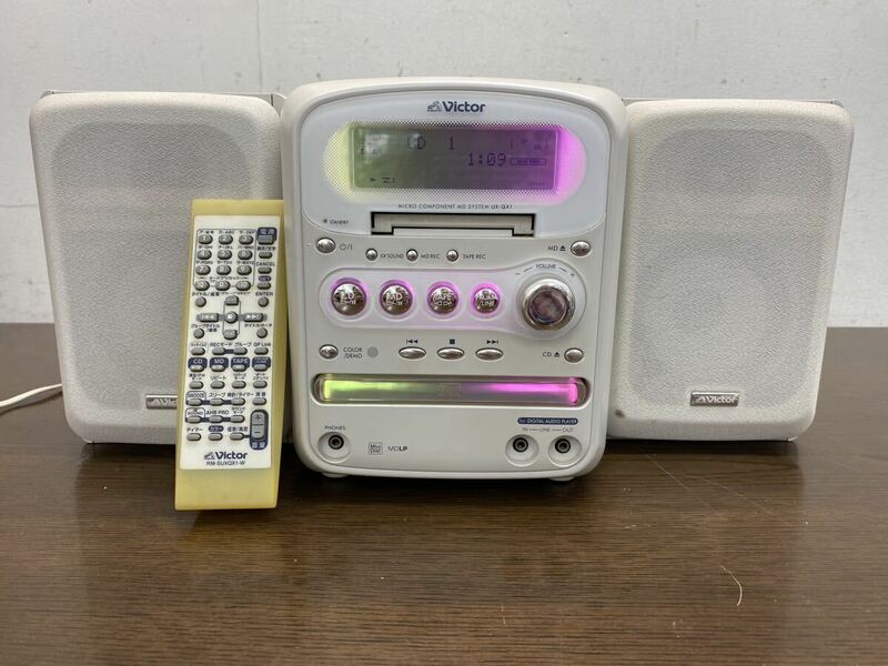 I★ 動作品 UX-QX1 Victor ビクター MD CD カセット ラジオ コンポ SP-UXQX1-W ホワイト リモコン 