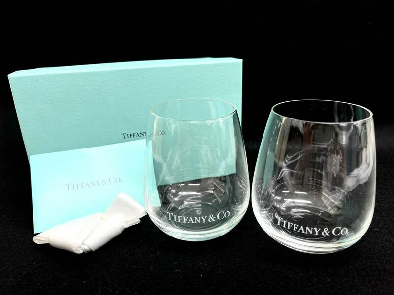 I♪ 美品 TIFFANY&Co ティファニー タンブラーグラス 箱付 ロゴ クリスタル ペアグラス ペアタンブラー ガラス コップ グラス 食器 