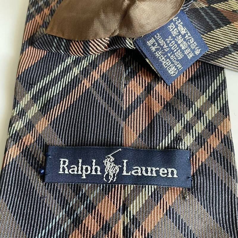 ラルフローレン(Ralph Lauren) 紺茶ベージュチェックネクタイ