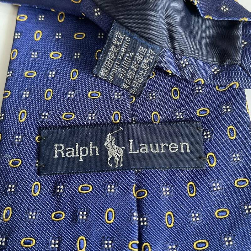 ラルフローレン(Ralph Lauren) 青黄色丸ドットネクタイ