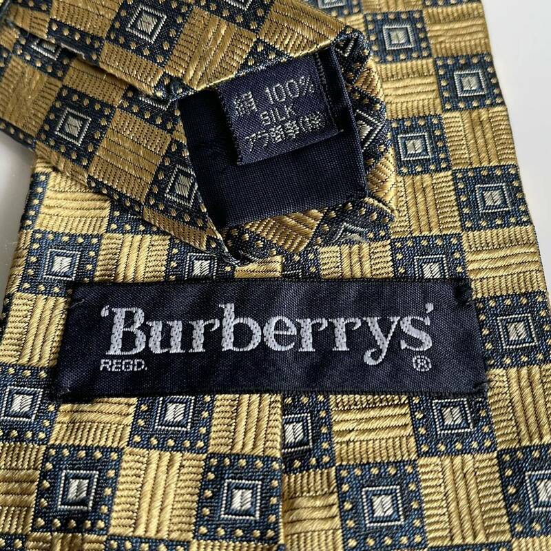 BURBERRY(バーバリー) ゴールド紺四角柄ワンポイントホースロゴネクタイ