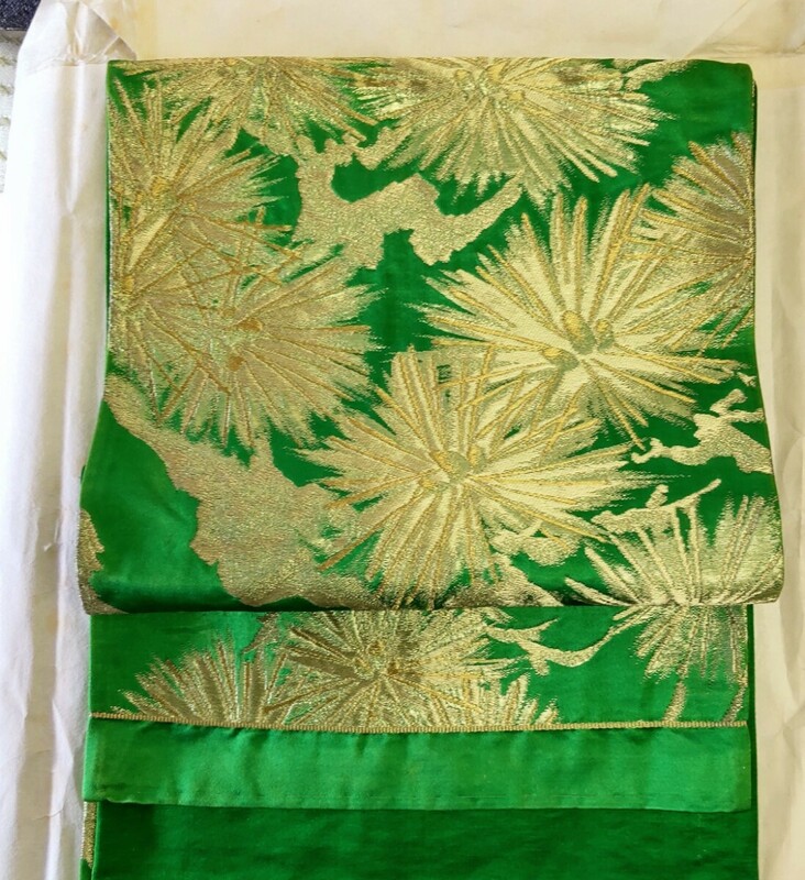 袋帯　金糸緑　中古品