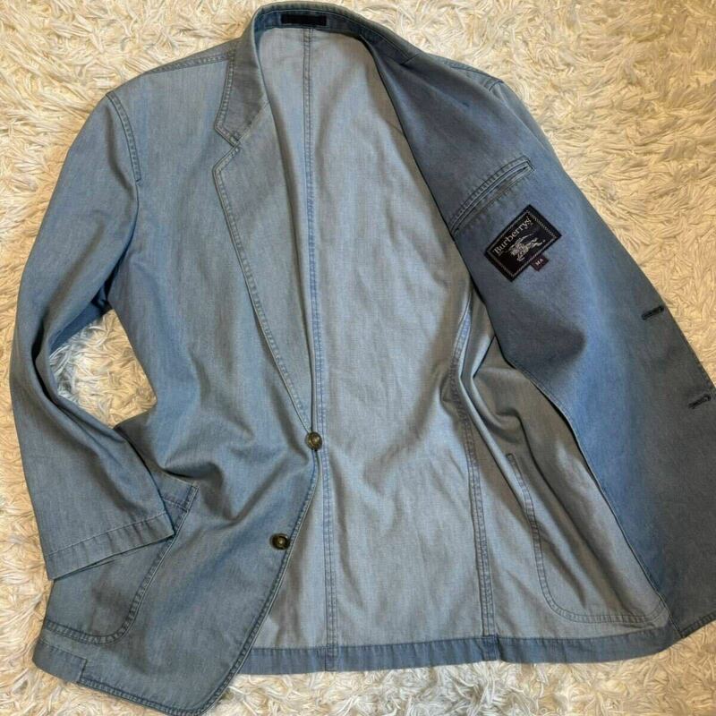 Lサイズ BURBERRY バーバリー テーラードジャケット デニム ブレザー アンコン ストレッチ ブルー 青 メンズ 紳士服 インディゴ 伸縮性 