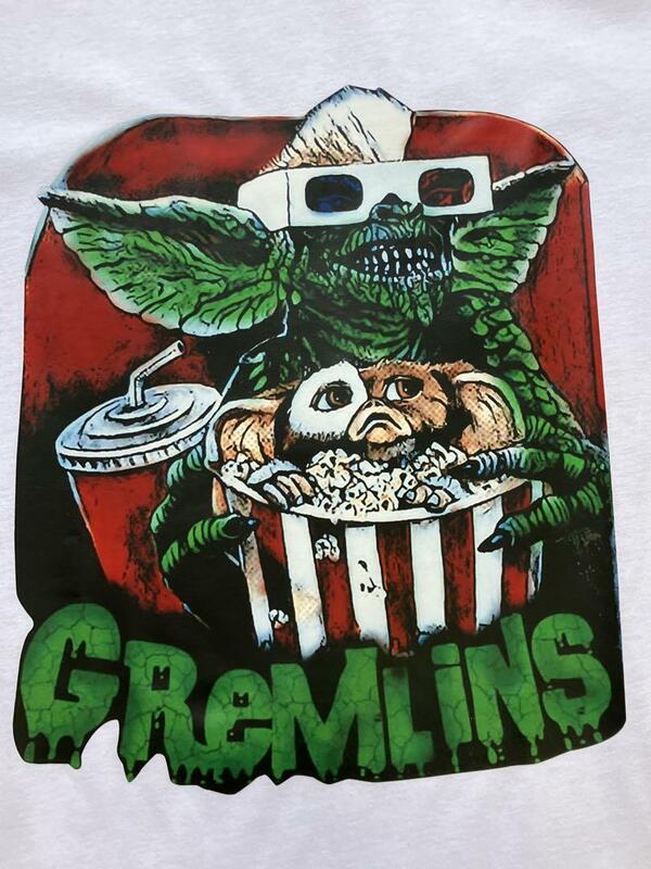 【未使用品】 映画　Tシャツ　グレムリン　Gremlins ★ ストライプ ★ ギズモ ムービー　ハリウッド L トップス　ホワイト　白　トップス