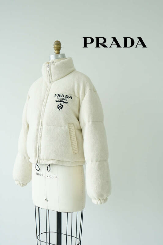2021AW PRADA プラダ ロゴ ウール × カシミヤ ニット ダウン ジャケット size38 202928 0430821