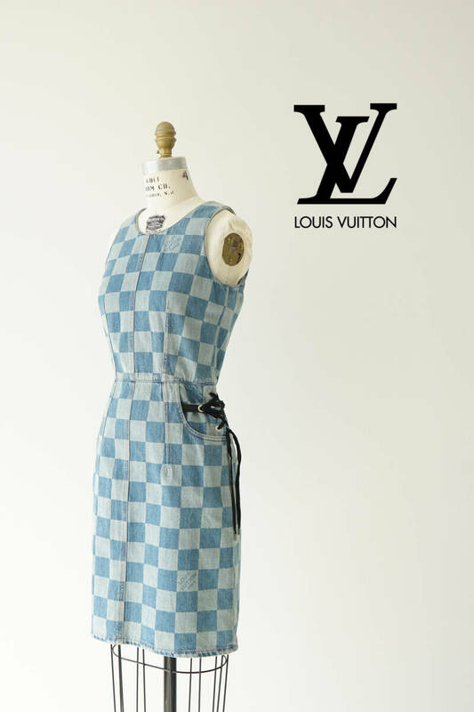 LOUIS VUITTON ルイヴィトン ダミエ柄 デニム ワンピース size34 FHRO28RXZ 0510749