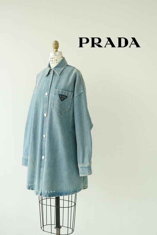 2022SS PRADA プラダ トライアングル ロゴ オーバー デニム シャツ size 38 GFC036 13Z6 0521011