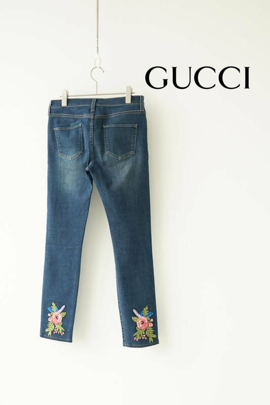 GUCCI グッチ フラワー 刺繍 スキニー デニム パンツ size 28 0522231