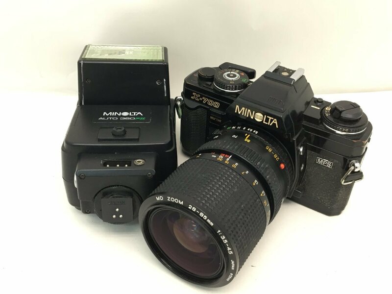 MINOLTA X-700 / MD ZOOM 28-85mm 1:3.5-4.5 一眼レフカメラ 付属品付き ジャンク 中古【UW050047】