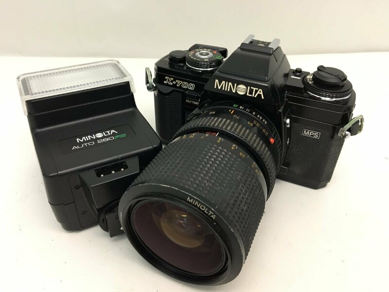 MINOLTA X-700 / MD ZOOM 28-85mm 1:3.5-4.5 一眼レフカメラ 付属品付き ジャンク 中古【UW050046】