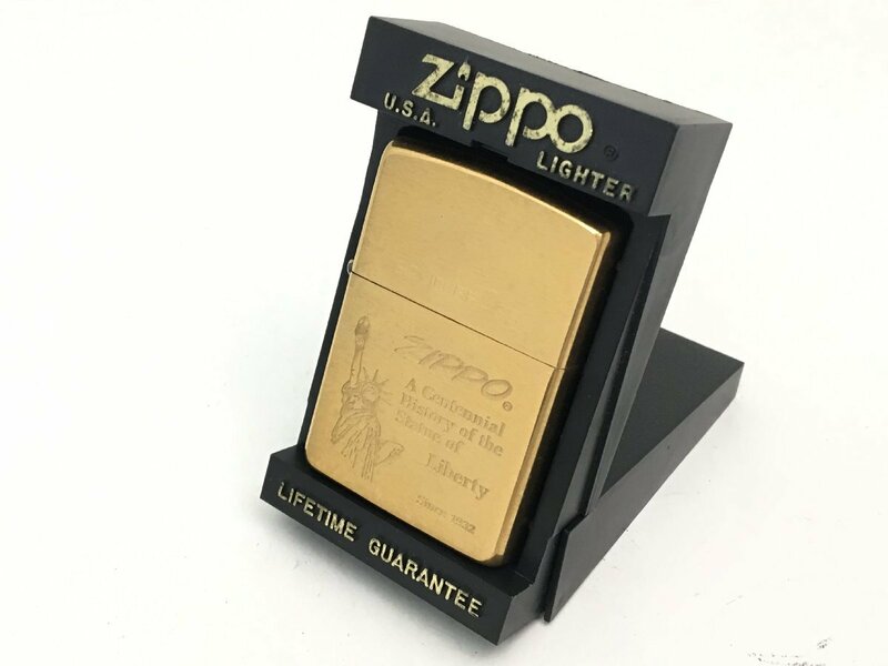■Zippo SOLID BRASS オイルライター 1995年製 ゴールド 箱付き 火花あり 中古【MA050021】