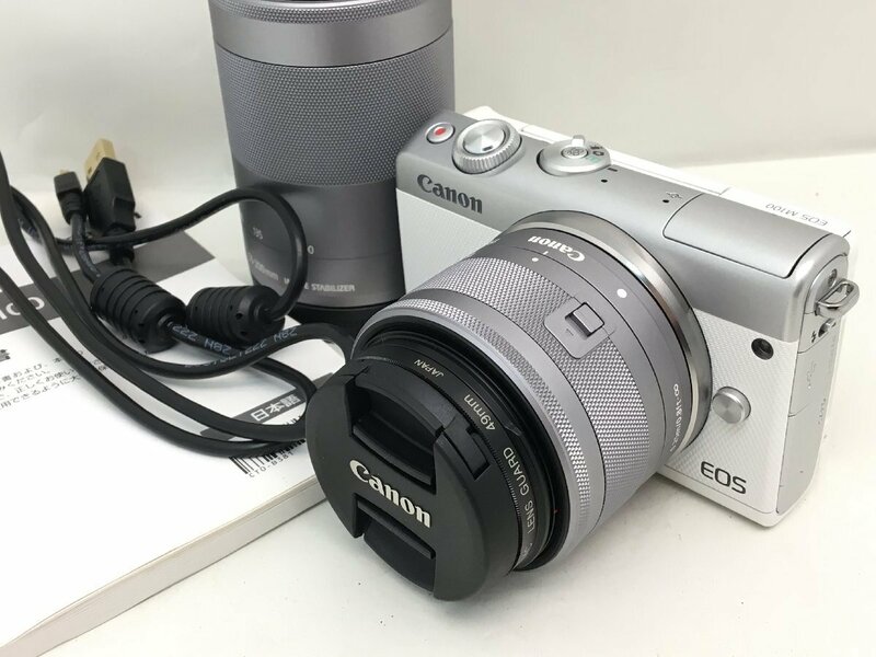 Canon EOS M100 / EF-M 15-45mm 1:3.5-6.3 IS STM 他 ミラーレス 一眼レフカメラ レンズ 付属品付き ジャンク 中古【UW050382】