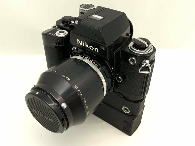Nikon F2 / NIKKOR-P Auto 1:2.5 f=105mm / Nikon MD-3/MB-2 一眼レフカメラ 付属品付き ジャンク 中古【UW050403】