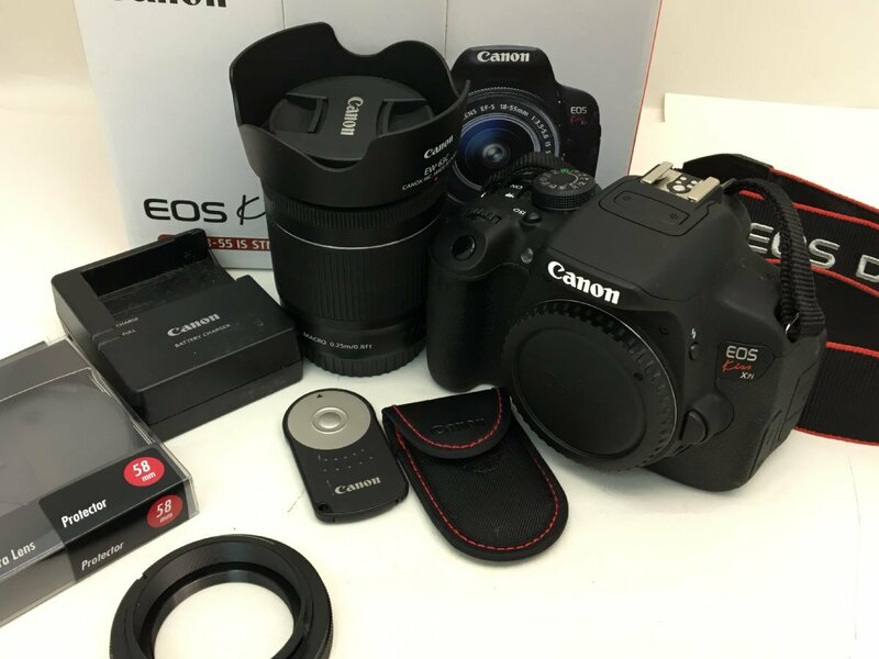 Canon EOS Kiss X7i/EF-S 18-55ｍｍ 1:3.5-5.6 IS STM 他 デジタル一眼レフカメラ レンズ 付属品付き 通電確認済み 中古【UC050029】