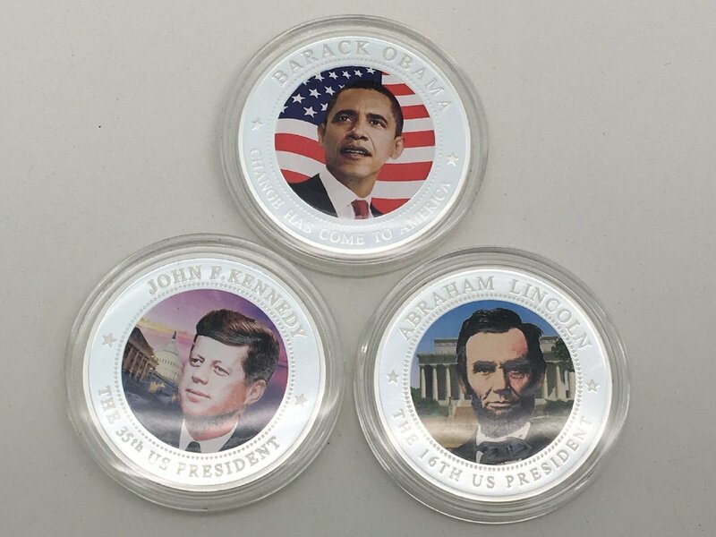 ◆ リベリア共和国 リンカーン ケネディ オバマ 大統領 5ドル 硬貨 カラーコイン 合計3枚 まとめ 中古【UW050372】