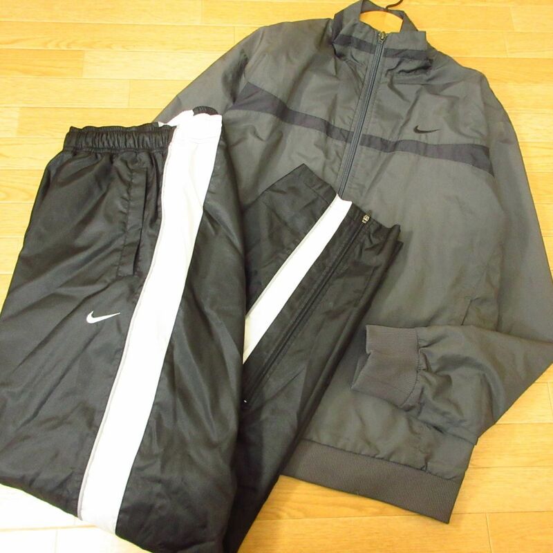 ◎NIKE ナイキ M 上下セット◆ウィンドブレーカー ジャケット&パンツ◆メンズ グレーx黒◆B4183