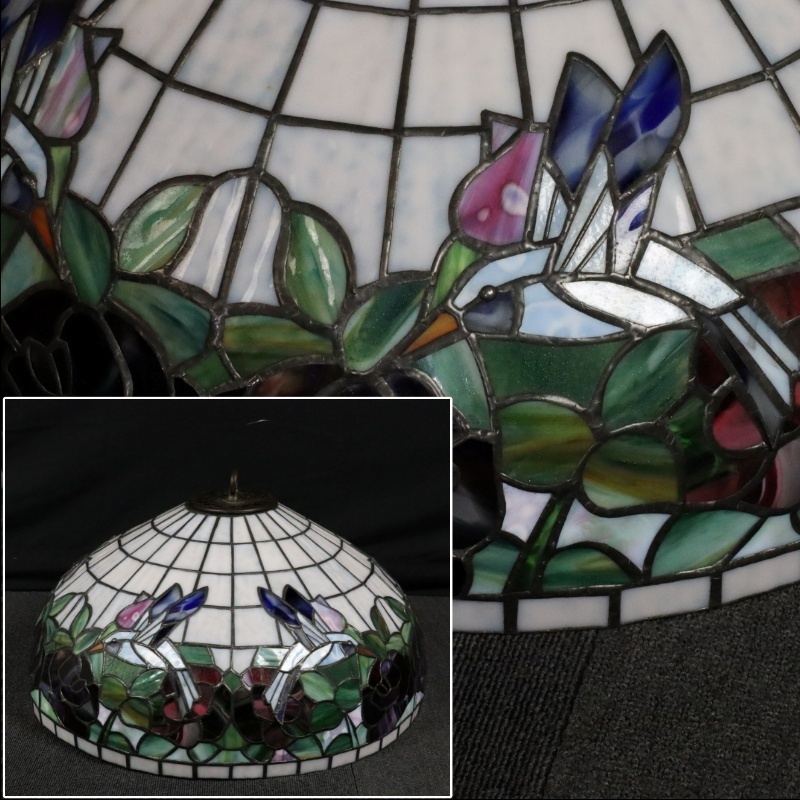 【宙】ステンドグラス 花鳥紋ランプシェード 幅51.5cm 吊りランプ 電笠 アンティーク レトロ 花柄 C3NIS02.n.G