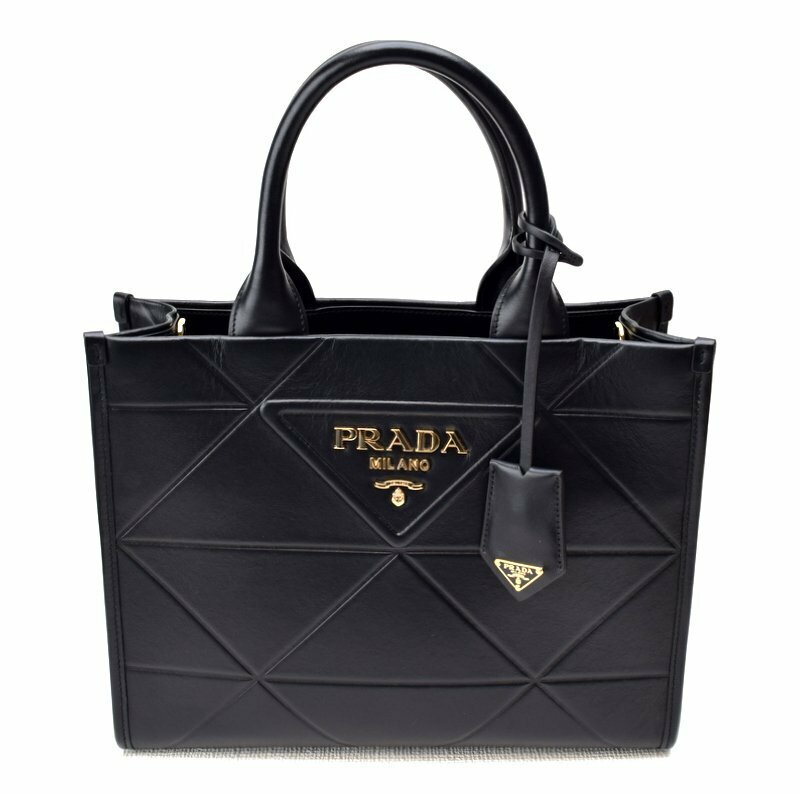 未使用品・現行品 PRADA プラダ 【レザー シンボル トップステッチ スモール 2WAY ハンドバッグ 1BA379 ブラック×ゴールド金具】