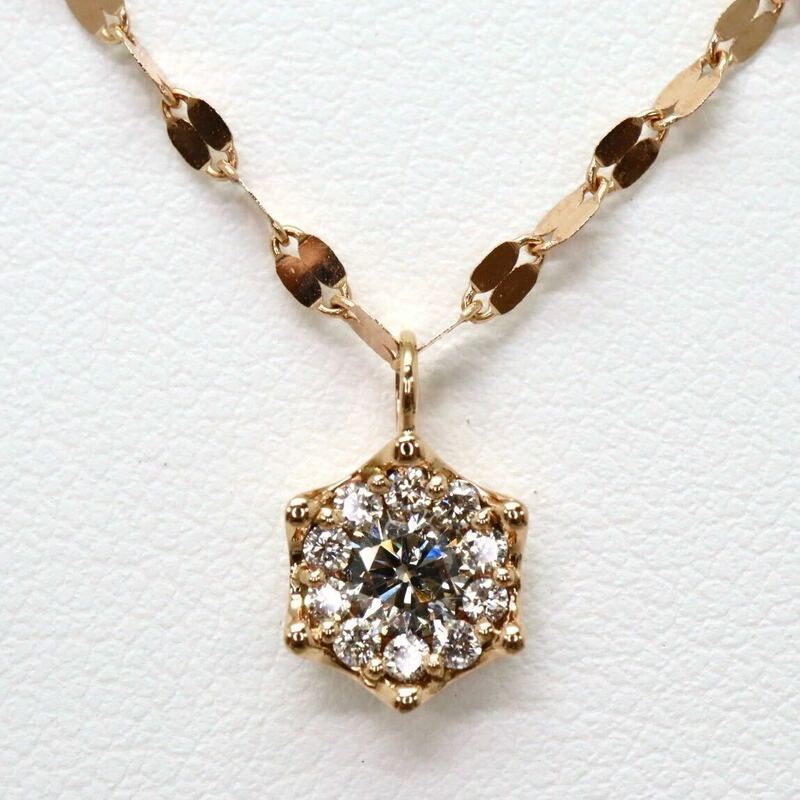 《K18PG 天然ダイヤモンドロングネックレス》M 約3.5g 約70.5cm 0.31ct diamond necklace jewelry ジュエリー EC6/EC8