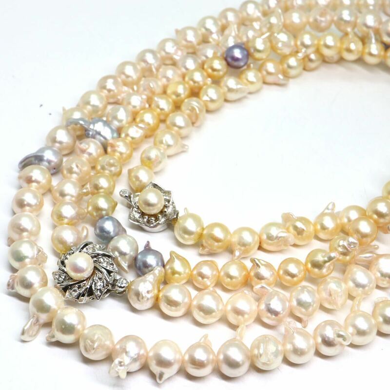 《アコヤ本真珠2本ネックレスおまとめ》M 137.8g 約7.0-8.5mm珠 約56/83cm バロック pearl necklace ジュエリー jewelry DA0/DB0