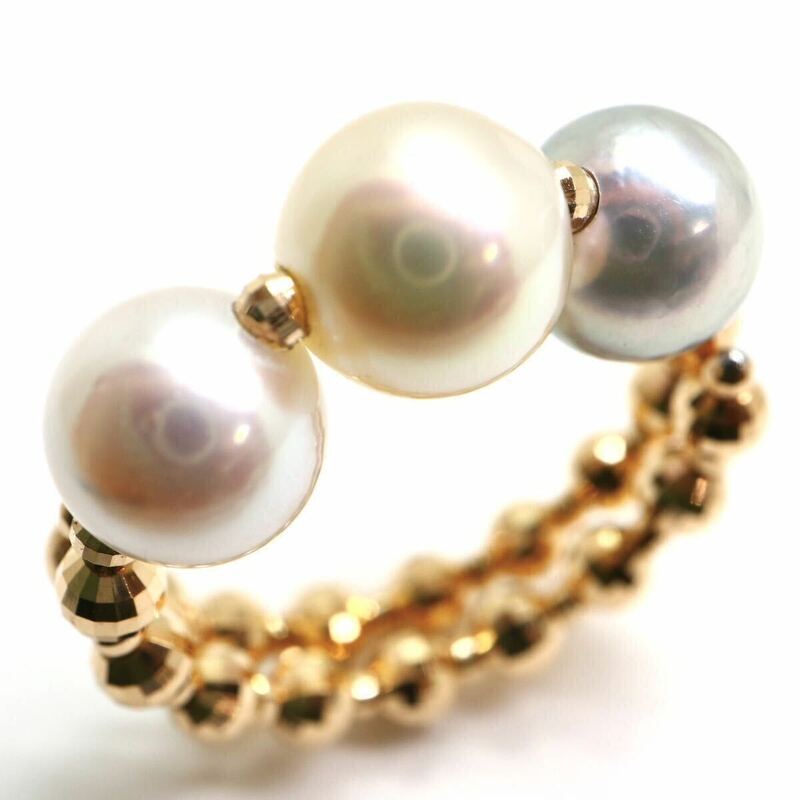 テリ良し!!調節可能!!《K18 アコヤ本真珠リング》M 約2.3g パール pearl ring 指輪 jewelry DH9/DH9