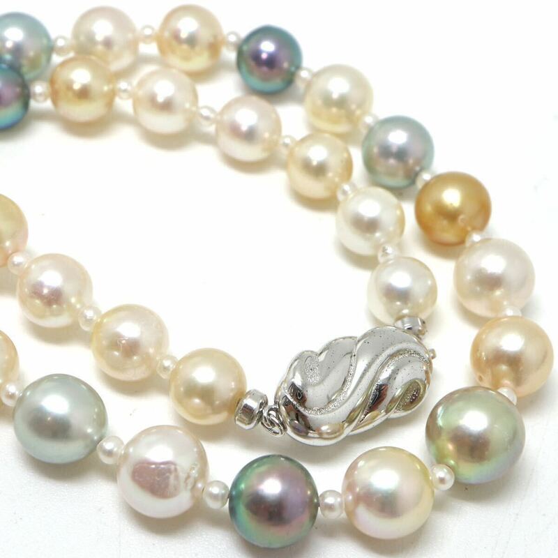 テリ良し!!《アコヤ本真珠マルチカラーネックレス》M 32.9g 約37.5cm 約7.5-9.5mm珠 pearl パール necklace ジュエリー jewelry DH0/EA5