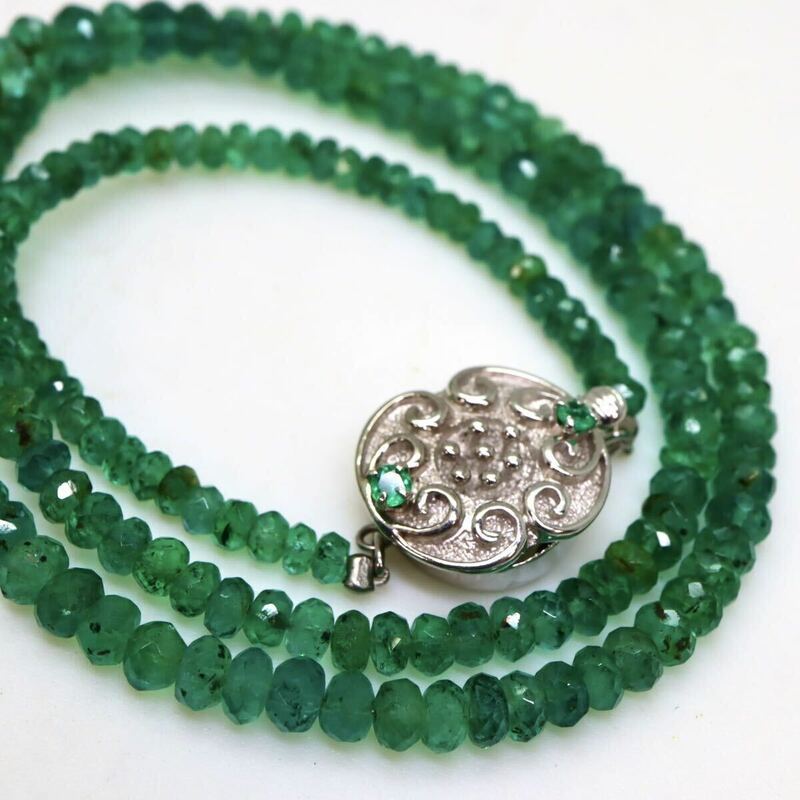 《K14WG 天然エメラルドネックレス》M 約10.6g 約41.5cm emerald necklace jewelry ジュエリー EB2/EB4