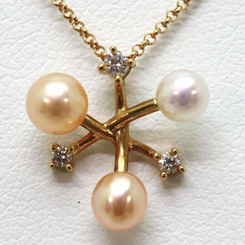 TASAKI(田崎真珠)《K18 本真珠/天然ダイヤモンドネックレス》M 約2.2g 約40.5cm 0.04ct pearl パール necklace jewelry EA8/EA8