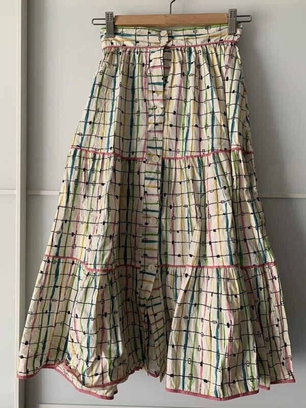 ★☆ USA USED ビンテージ ティアード スカート 1940's 1950's 幾何学 vintage skirt OLD古着 ☆★